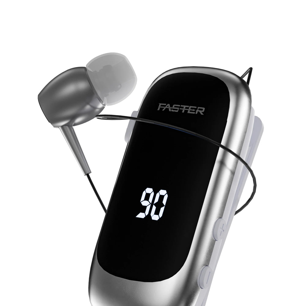 FASTER Mono Clip R12 Pro Handsfree – Bluetooth 5.4, 20H Talk Time, Fast Charging & LED Display
