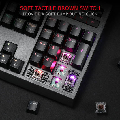 Redragon BRAHMA K-586 Mechanical Gaming Keyboard – Brown Switches, 9 Macro Keys, 4 Multimedia Shortcuts & Spill-Resistant Design