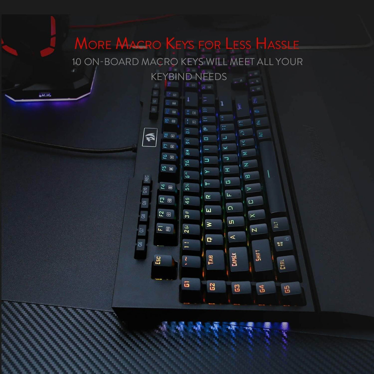 Redragon BRAHMA K-586 Mechanical Gaming Keyboard – Brown Switches, 9 Macro Keys, 4 Multimedia Shortcuts & Spill-Resistant Design