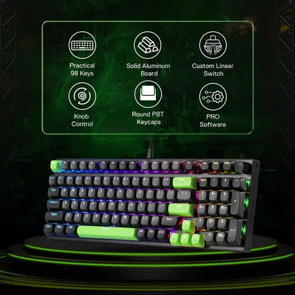 Redragon K740 DHARMA Wired Mechanical Keyboard with Linear Dragon Chant Switch (Black & Green)