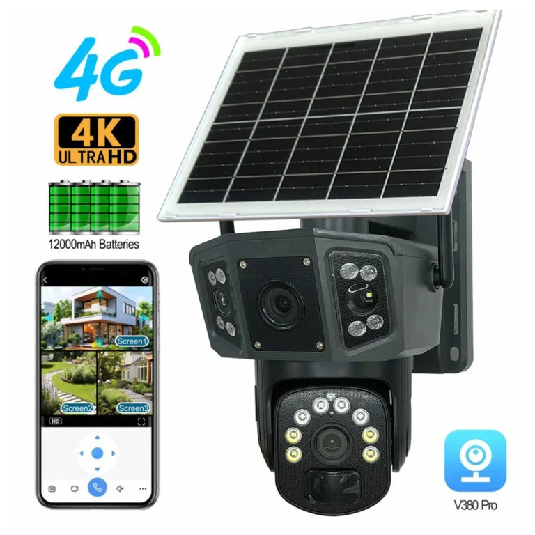 Speedx Ca-wc013 Solar Outdoor 8mp Dual Lens Camera Pan Tilt Pir Motion Detection With V380 Pro App