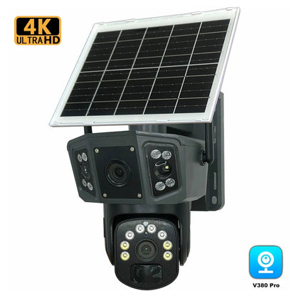 Speedx Ca-wc013 Solar Outdoor 8mp Dual Lens Camera Pan Tilt Pir Motion Detection With V380 Pro App