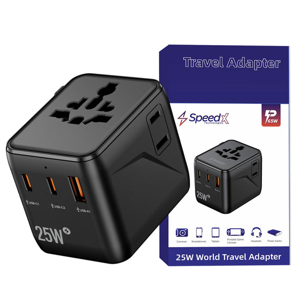 Speedx Sp-tcw02 Travel Adapter 25w Pd 2c+1a+2ac Fast Charging (new)