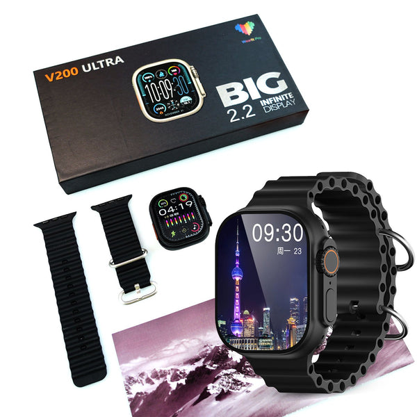 V200 New Fashion Ultra 2.2 Large Screen Ip68 Waterproof Sport Smart Watch With Wearfit Pro App Black, Orange Grey