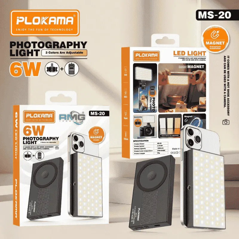 Plokama MS-20 6W Magnetic LED Photography Fill Light – Rechargeable