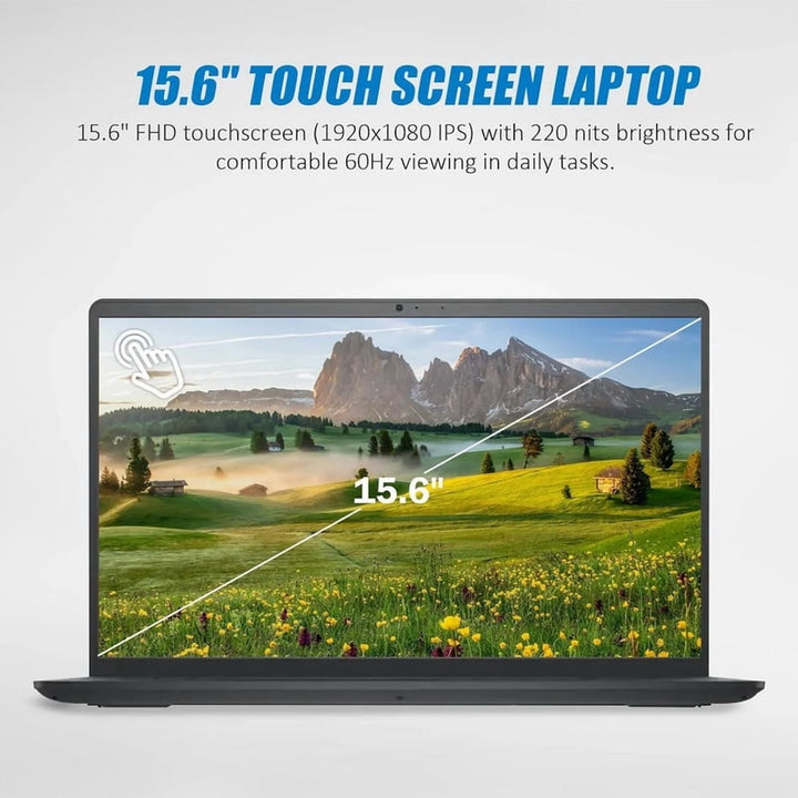 15.6" touchscreen laptop with scenic display on a white background