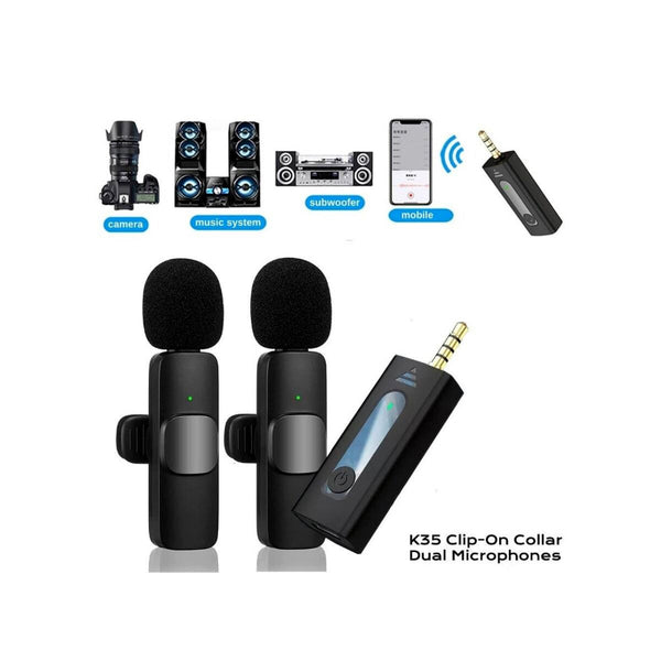 K35 HIGH QUALITY WIRELESS DUAL MICROPHONE FOR MOBILE PHONE AND CAMERA