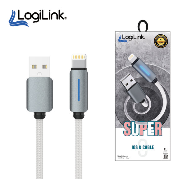 LOGILINK USB TO LIGHTNING NYLON FAST CHARGING DATA CABLE WITH LIGHT 1M (1 YEAR WARRANTY) WHITE