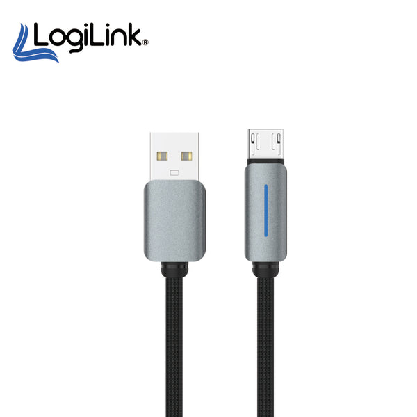 Logilink Usb To Micro Nylon Fast Charging Data Cable With Light 1m (1 Year Warranty) Black