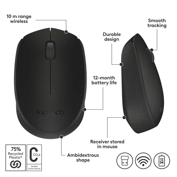 Logitech M170 Wireless Mouse (Black)