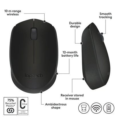 Logitech M170 Wireless Mouse (Black)