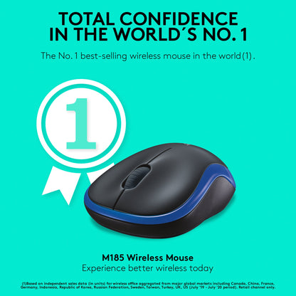 Logitech M185 Wireless Mouse – 2.4GHz, 10m Range, Optical Tracking & 12-Month Battery Life