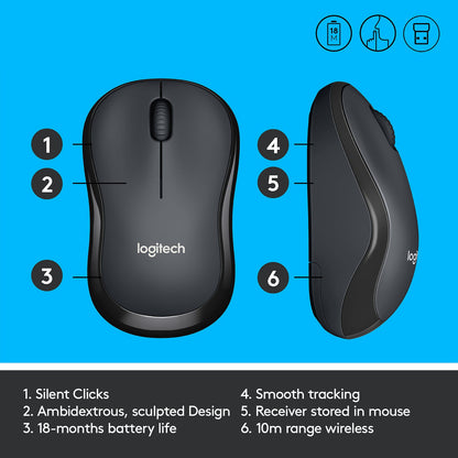 Logitech M221 Silent Wireless Mouse – 2.4GHz, 1000 DPI, 10m Range & 18-Month Battery Life