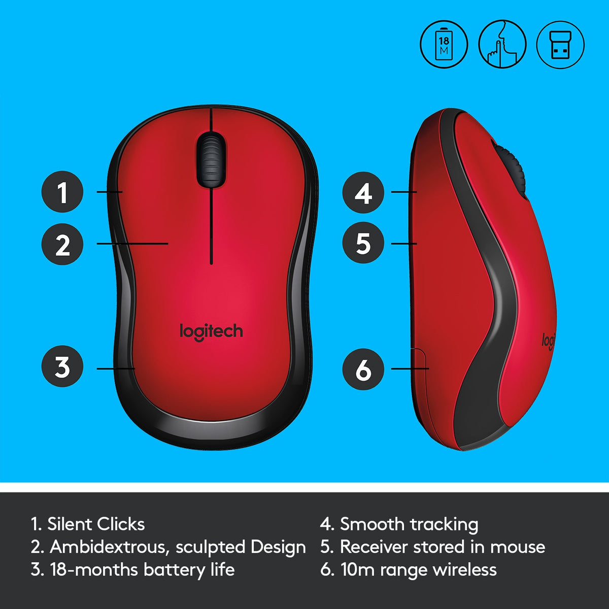 Logitech M221 Silent Wireless Mouse – 2.4GHz, 1000 DPI, 10m Range & 18-Month Battery Life