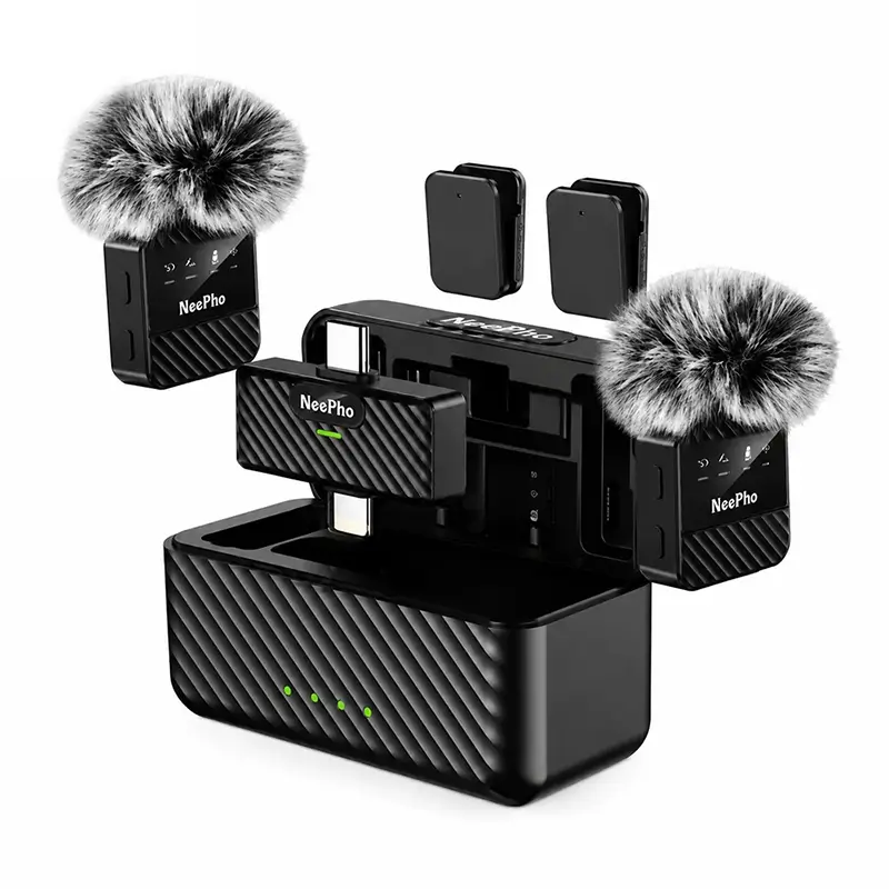 NeePho NP-65 Wireless Lavalier Microphone Kit – Dual Mic, ANC Noise Cancellation & Type-C/Lightning Support