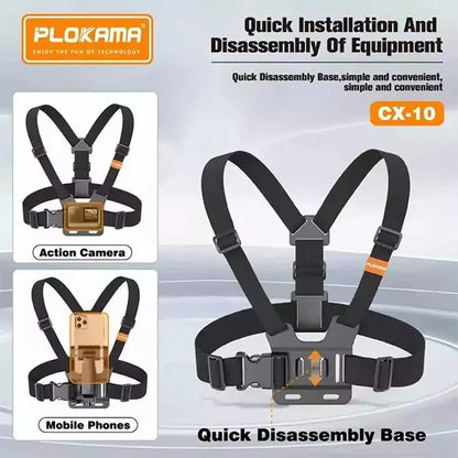 Plokama CX-10 Adjustable Chest Mount Phone Holder with 360° Rotating Clip