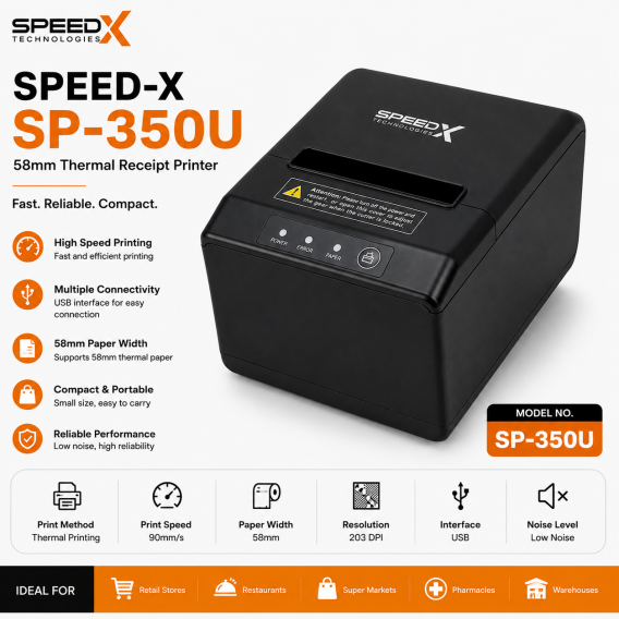 Speed-x Sp-350u 80mm Thermal Receipt Printer Usb Interface 300mm/s Printing Speed