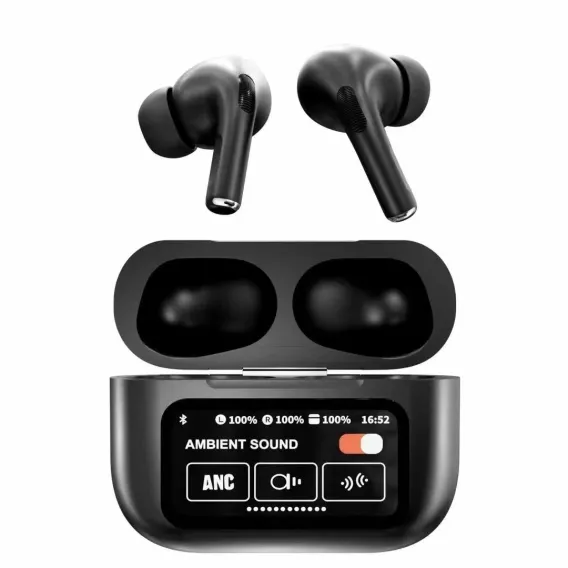 BLACK NEW A9 PRO APPLE AIRPODS ANC/ENC ZHONGKELQNXUN TOUCH CONTROL BT 5.4 EARBUDS