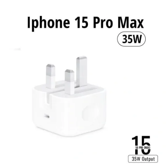 IPHONE 15 PRO MAX 3 PIN (UK PIN) 35W USB-C POWER ADAPTER WITH USB-C TO C CABLE IPHONE 15 PRO MAX 3 PIN (UK PIN) 35W USB-C POWER ADAPTER WITH USB-C TO C CABLE