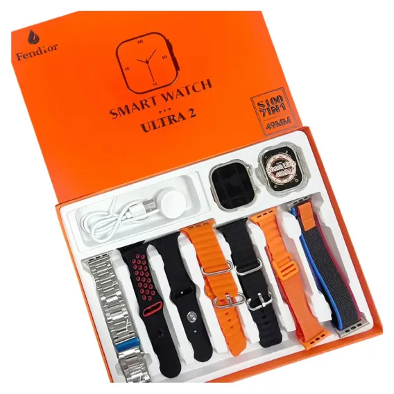 S100 Fendior Smart Watch Ultra 2 With 7 Straps 49mm With Silicon Watch Protector Case With Fitpro App Black