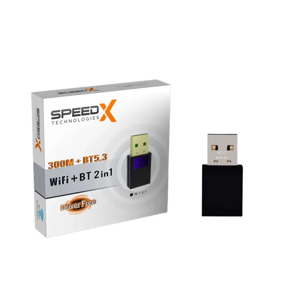 Speed-x Alfa W107 (2-in-1) Wifi + Bluetooth 5.3 Usb Adapter 300mbps Plug & Play Speed-x Alfa W107 (2-in-1) Wifi + Bluetooth 5.3 Usb Adapter 300mbps Plug & Play