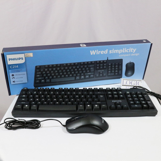 Philips C214 Wired Keyboard and Mouse Combo – Full-Size Ergonomic Design, Adjustable 1600 DPI & Quiet Keys Philips C214 Wired Keyboard and Mouse Combo – Full-Size Ergonomic Design, Adjustable 1600 DPI & Quiet Keys