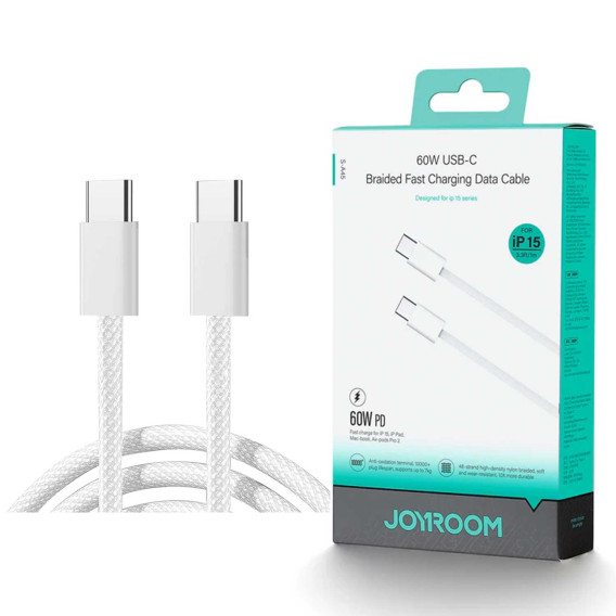 Joyroom S-A45 BEN SERIES BRAIDED 60W FAST CHARGING DATA CABLE (TYPE-C TO TYPE-C) 1M-WHITE Joyroom S-A45 BEN SERIES BRAIDED 60W FAST CHARGING DATA CABLE (TYPE-C TO TYPE-C) 1M-WHITE