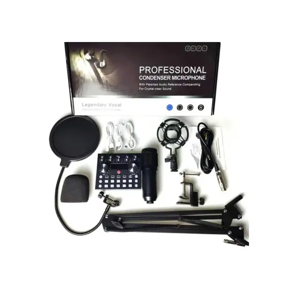 V10 BM-800 PODCAST CONDENSER MICROPHONE SET WITH LIVE SOUND CARD, RECHARGEABLE 12 KINDS OF AUXILIARY BACKGROUND FOR KARAOKE SINGING, YOUTUBE RECORDING MIC