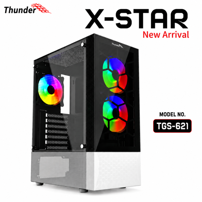 Thunder X-STAR TGS-621 Gaming Case with RGB Fans – Black & White